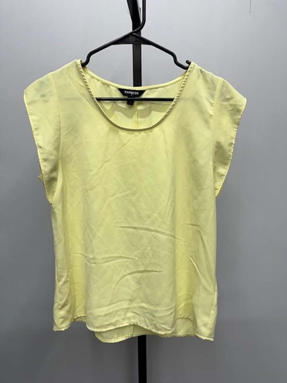 Express Yellow Short Sleeve Satin Blouse Top
